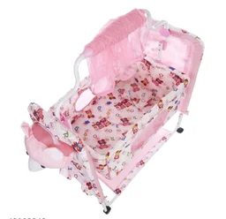 Cozy New Born Baby Cradle, Baby Swing, Baby Jhula, Baby Palna, Baby Bedding, Baby Bed, Crib, Bassinet with Mattress, Pillow, Mosquito Net for 0-9 Months (Pink) - Free Size, Pink, Cradle Material :Cotton, Jhula, Multipack 1